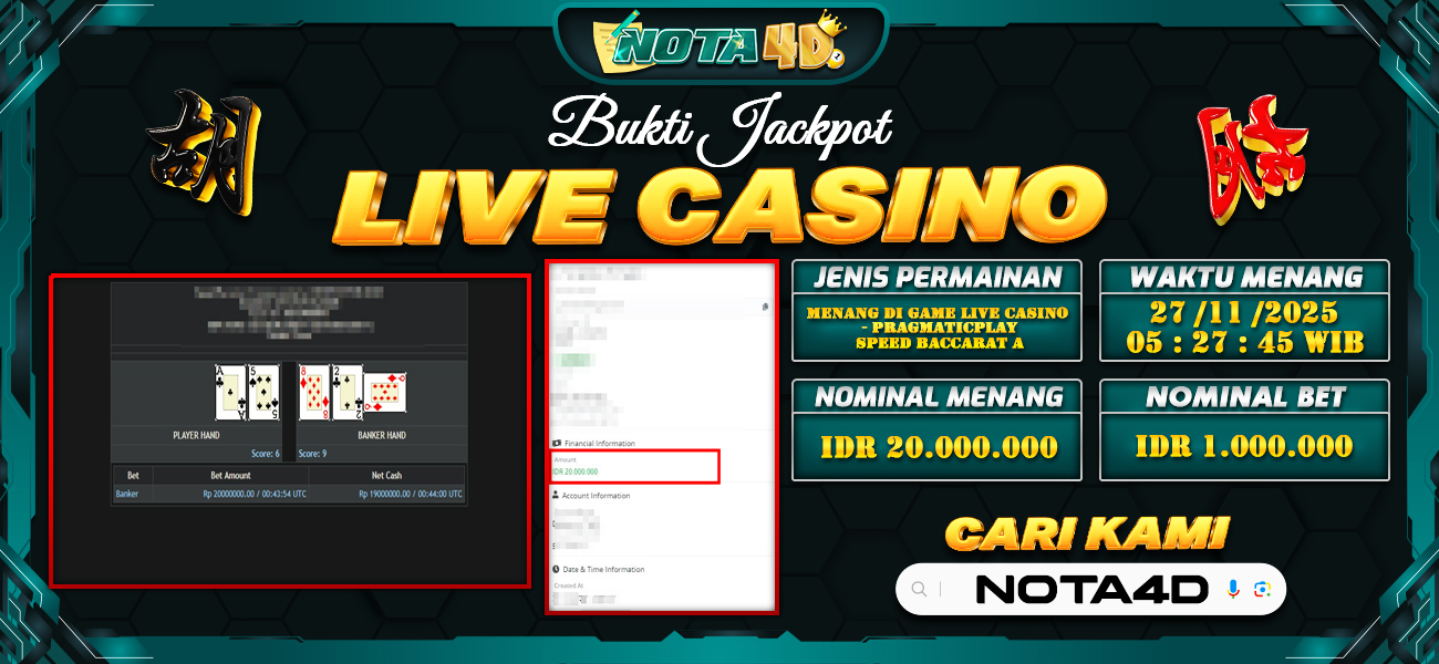 Bukti Kemenangan Besar Dibayar lunas Member NOTA4D RP 20.000.000, 27 November 2025