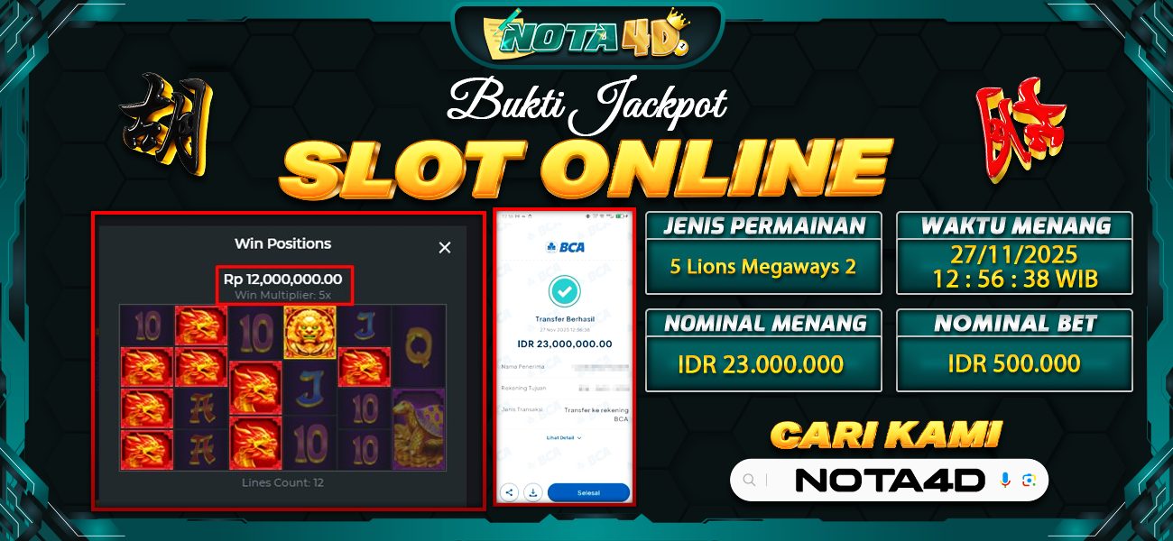 Bukti Kemenangan Besar Dibayar lunas Member NOTA4D RP 23.000.000, 27 November 2025