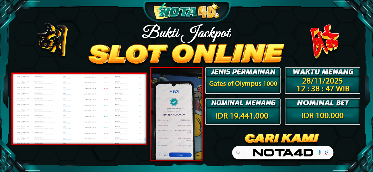Bukti Kemenangan Besar Dibayar lunas Member NOTA4D RP 19.441.000, 28 November 2025